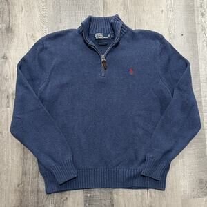 Polo Ralph Lauren Sweater Blue 1/4 Zip Knit Jumper Pima Preppy Academia Fits S